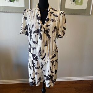 Printed white and black silk romper by Skaist Taylor, size 12